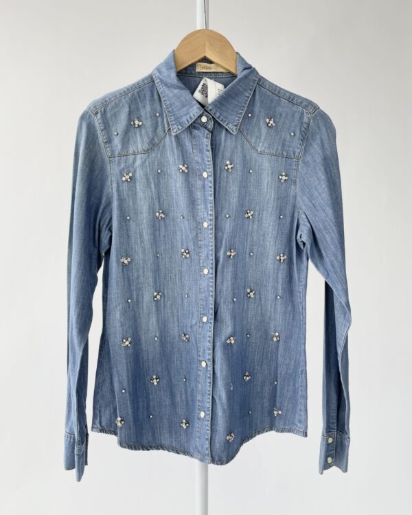 Camisa jeans pedras bordadas LEELOO - M - VENDIDO SISTEMA OTO