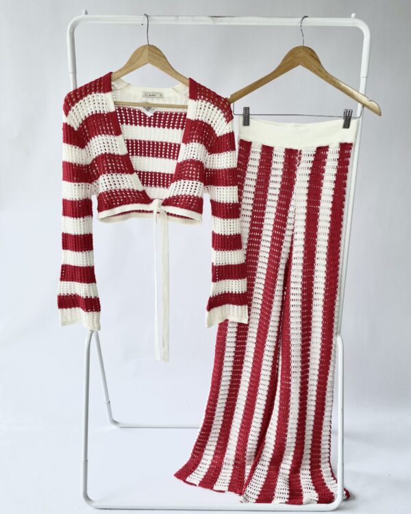 Conjunto tricot vermelho e branco calça e croped DRESS TO -M - VENDIDO SISTEMA OTO