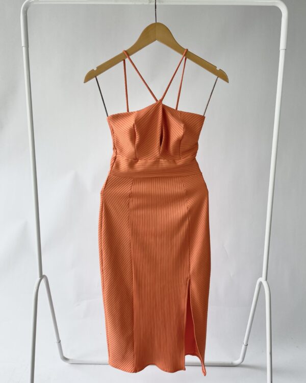 Vestido midi canelado laranja ZEN - P - VENDIDO SISTEMA OTO