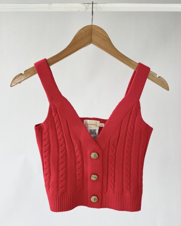 Blusa cropped vermelha tricot tramado com botões dourados CECILIA PRADO - P - VENDIDO SISTEMA OTO