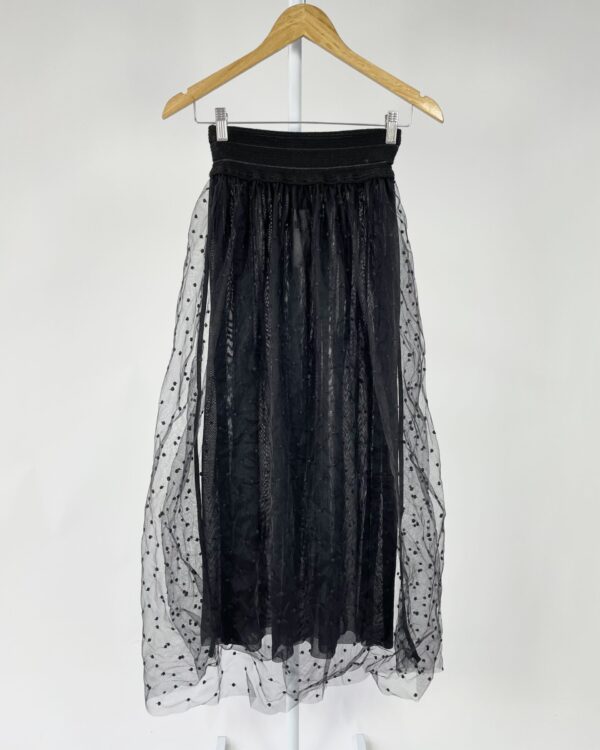 Saia midi preta tule e poá ANDREA BOGOSIAN - P - VENDIDO SISTEMA OTO