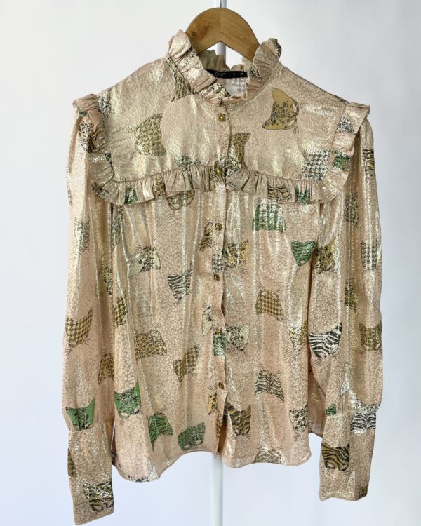 Camisa rosê estampa onça e fios de lurex EVA - 42 - VENDIDO SISTEMA OTO