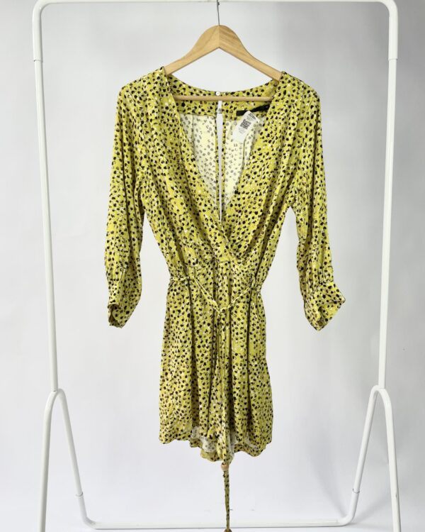 Vestido amarelo com estampa e decote ANIMALE - 40 - VENDIDO SISTEMA OTO