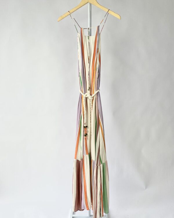 Vestido bege com listras coloridas BLUEMAN - P - VENDIDO SISTEMA OTO