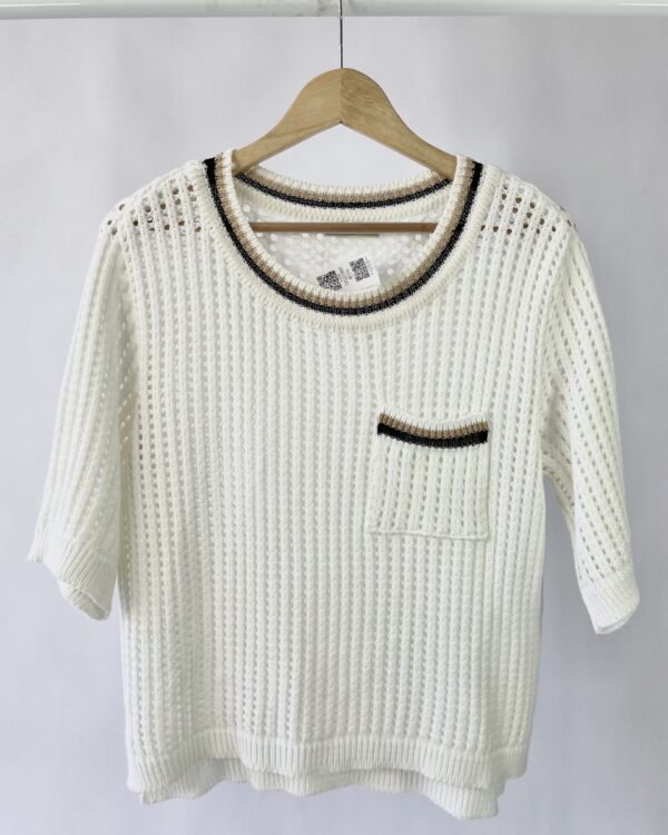 Blusa tricot branca com bolso MARIA FILO - P - VENDIDO SISTEMA OTO