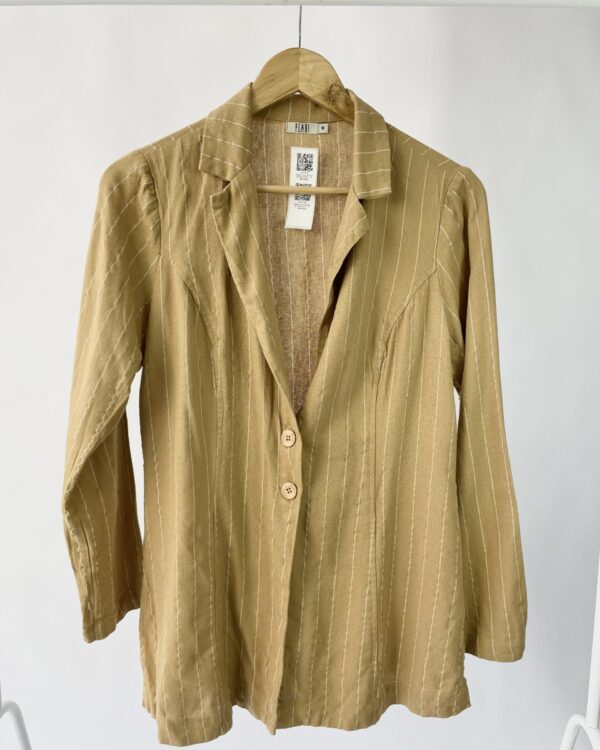 Blazer linho risca de giz ocre PEAHI - M - VENDIDO SISTEMA OTO