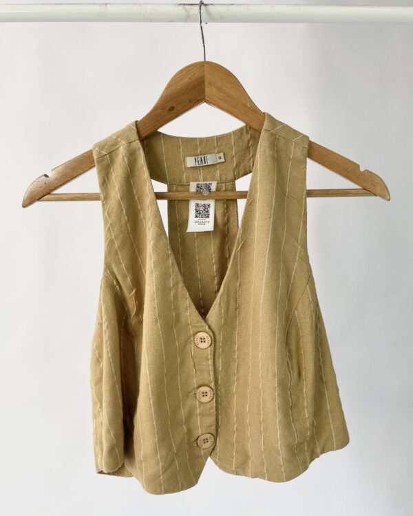 Colete linho risca de giz ocre PEAHI - G - VENDIDO SISTEMA OTO