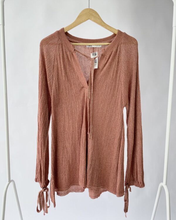 Bata tricot terracota com fios de lurex ZARA - G - VENDIDO SISTEMA OTO