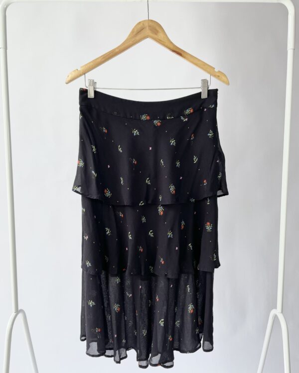 Saia midi babados preta estampada LEELOO - 42 - VENDIDO SIST OTO