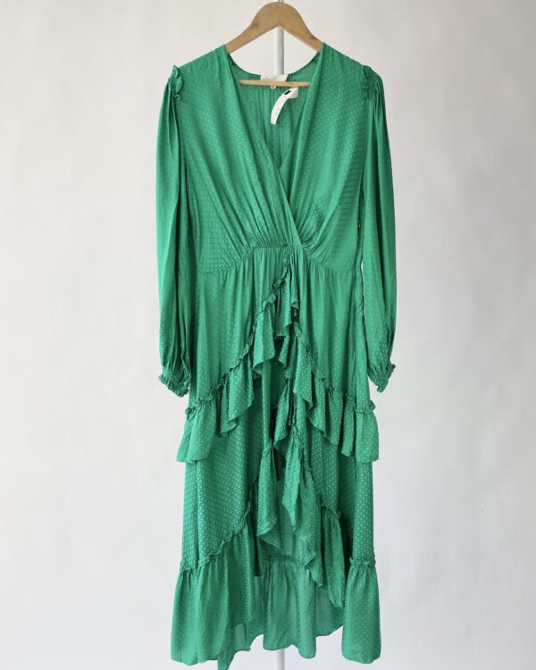 Vestido longo verde babados NK - 42 - VENDIDO SIST OTO