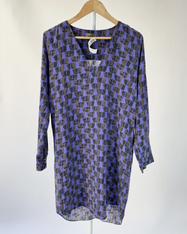 Vestido curto seda azul com estampa ABRAND - 40 - VENDIDO SISTEMA OTO