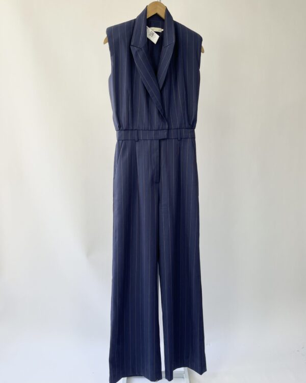 Macacão alfaiataria azul com listrado NV - P - VENDIDO SISTEMA OTO