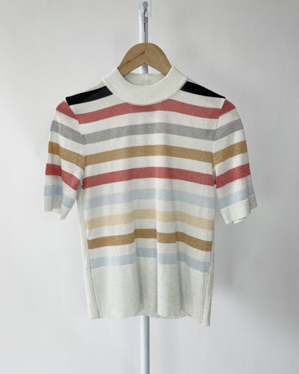 Blusa branca com listras coloridas e lurex ANIMALE - M - VENDIDO SISTEMA OTO