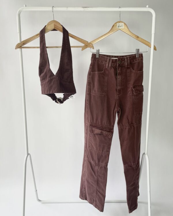 Conjunto sarja top e calça marrom NV - 32 - VENDIDO SISTEMA OTO