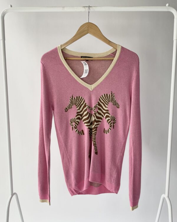 Blusa tricot rosa e dourada estampa zebra LE LIS BLANC - P - VENDIDO SISTEMA OTO