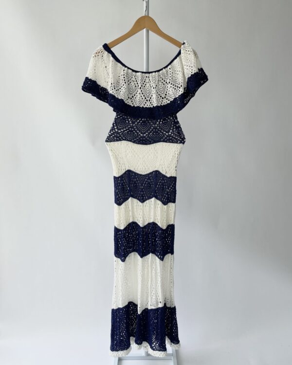 Vestido tricot longo azul marino e branco GALERIA TRICOT - P - VENDIDO SISTEMA OTO