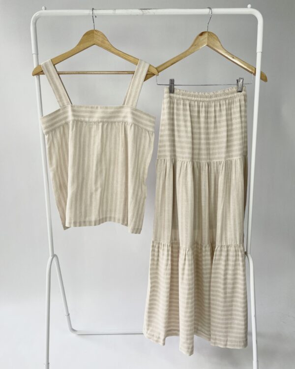 Conjunto linho bege com listras GATO BÁSICO - P - VENDIDO SISTEMA OTO