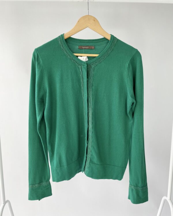 Cardigan tricot verde detalhe renda MIXED - G - VENDIDO SISTEMA OTO