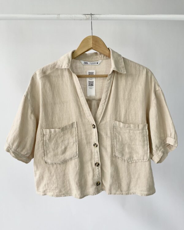 Camisa linho curta bege ZARA - P -VENDIDO SSTEMA OTO