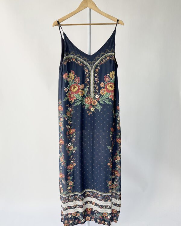 Vestido longo azul etampado FARM - G - VENDIDO SISTEMA OTO