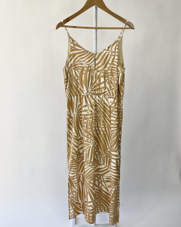 Vestido midi bege e branco estampado SHOULDER - 40 - VENDIDO SISTEMA OTO