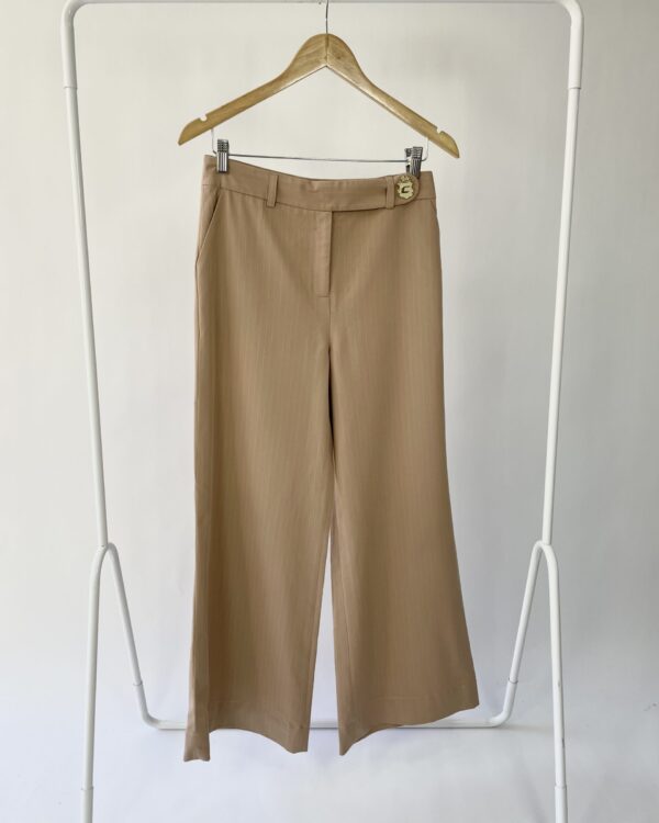 Calça bege risca de giz - P - VENDIDO SISTEMA OTO