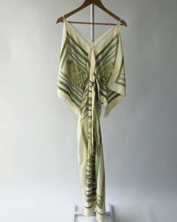 Vestido longo bege estampado AMPO - P - VENDIDO SISTEMA OTO