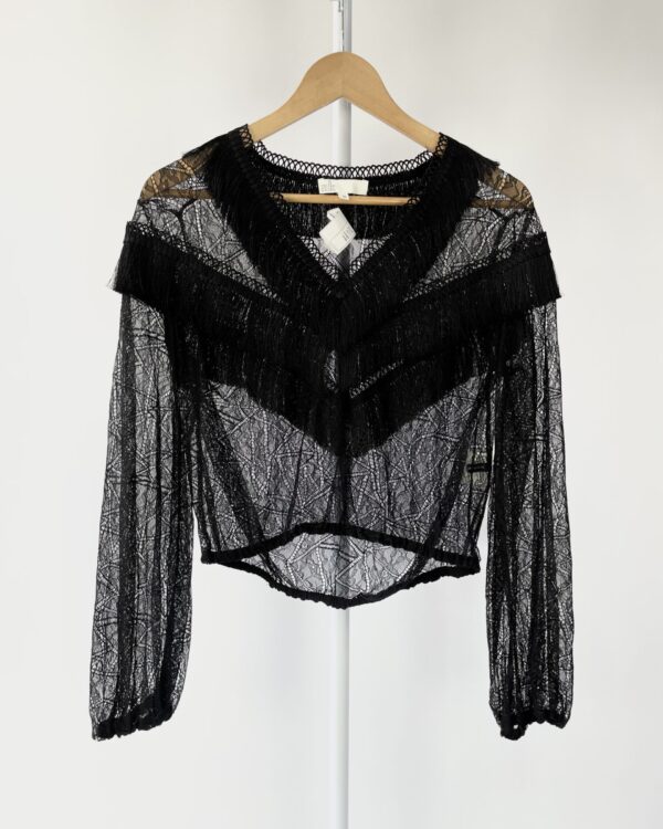 Blusa preta rendada com plumas NK - 38 - VENDIDO SISTEMA OTO