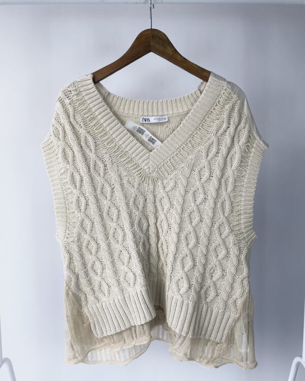 Colete tricot com pedraria off white ZARA - G - VENDIDO SISTEMA OTO