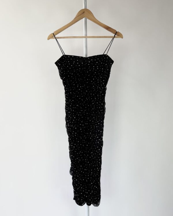 Vestido drapeado tule preto e branco com poás CURADORIA BRAND STORE - PP