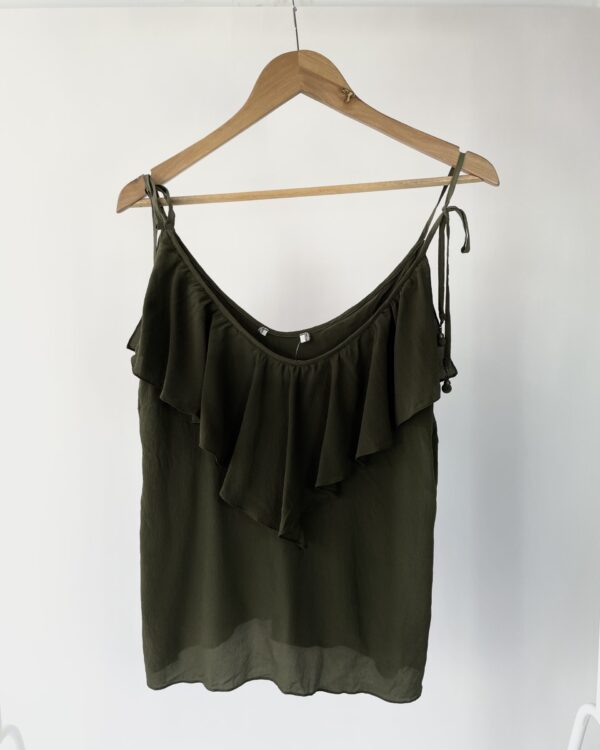 Blusa regata seda com babados verde ATEEN - 38 - VENDIDO SISTEMA OTO