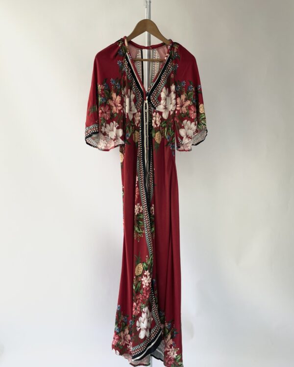 Vestido longo vermelho estampado FARM - M - VENDIDO SISTEMA OTO