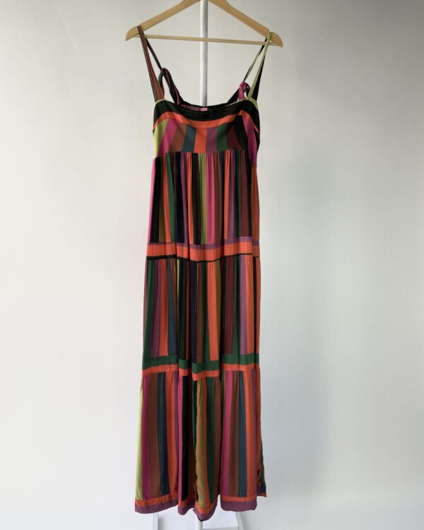 Vestido longo listras coloridas e fios de lurez FARM - G