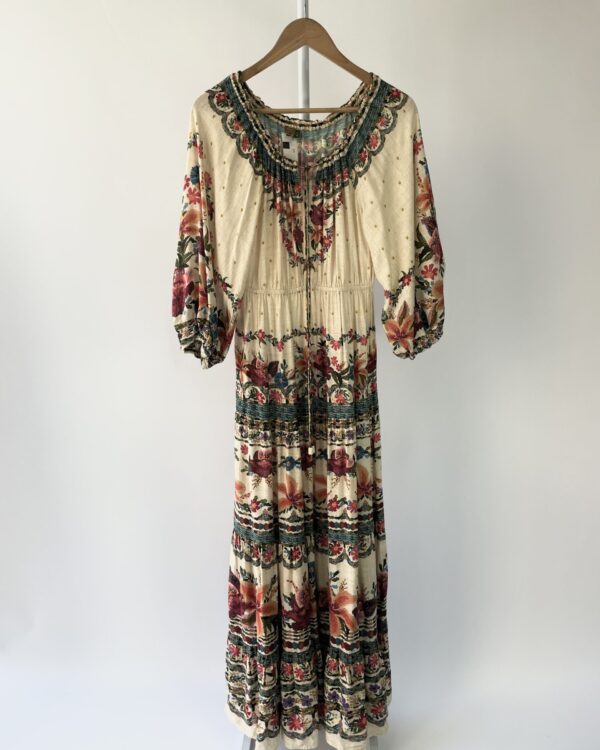 Vestido longo bege estampa floral FARM - P - VENDIDO SISTEMA OTO