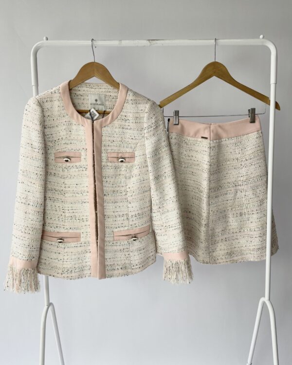 Conjunto saia e casaqueto tweed bege e rosa LE LIS BLANC - 36 - VENDIDO SISTEMA OTO