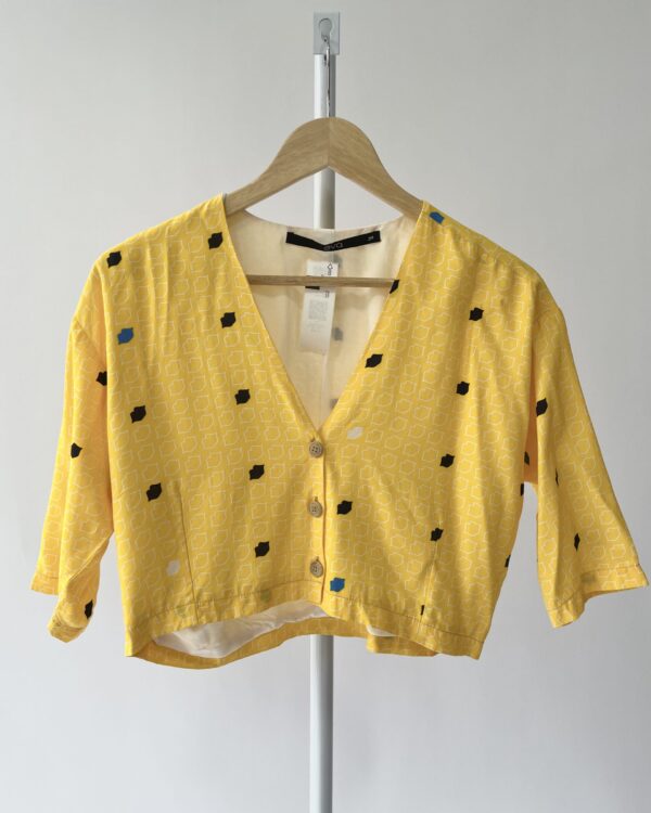 Blusa cropped amarela estampada EVA - 36 - VENDIDO SISTEMA OTO