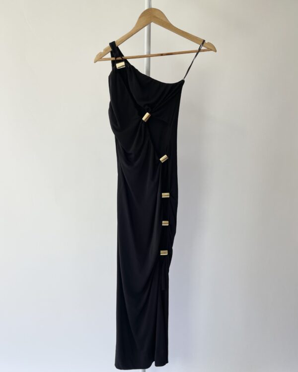 Vestido preto com decotes e detalhes dourados COLCCI - P - VENDIDO SISTEMA OTO