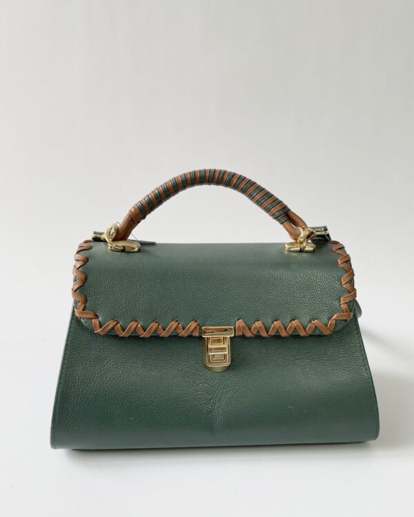 Bolsa verde com detalhes marrons POLI GUIMARÃES COURO - VENDIDO SISTEMA OTO