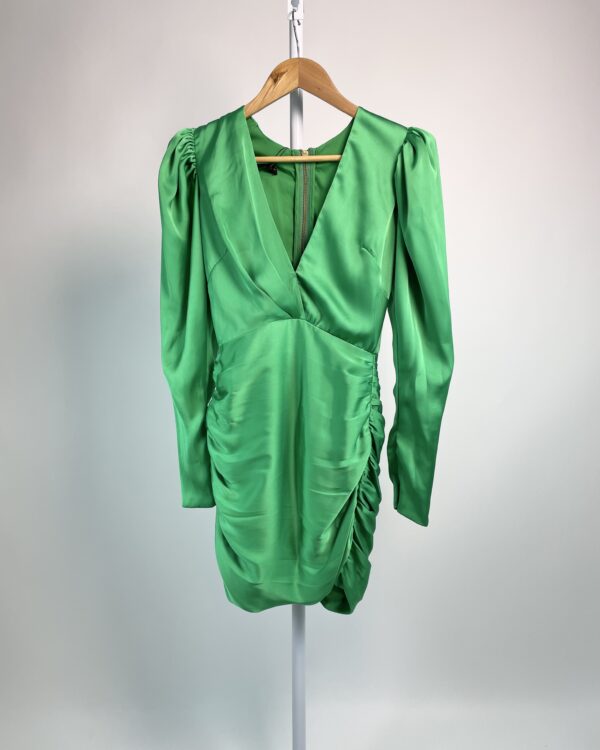 Vestido curto verde acetinado saia drapeada FABULOUS AGILITÁ - 34