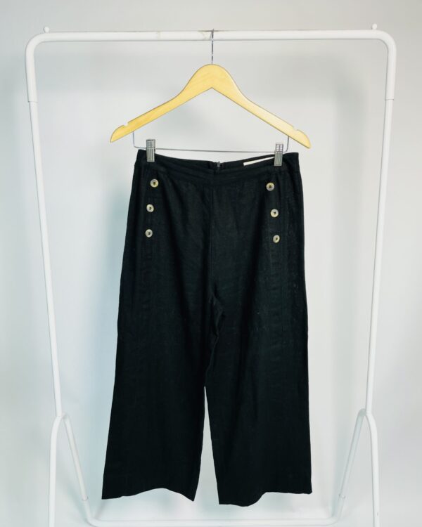 Calça preta linho com botões tortoise MANU MANU - 40