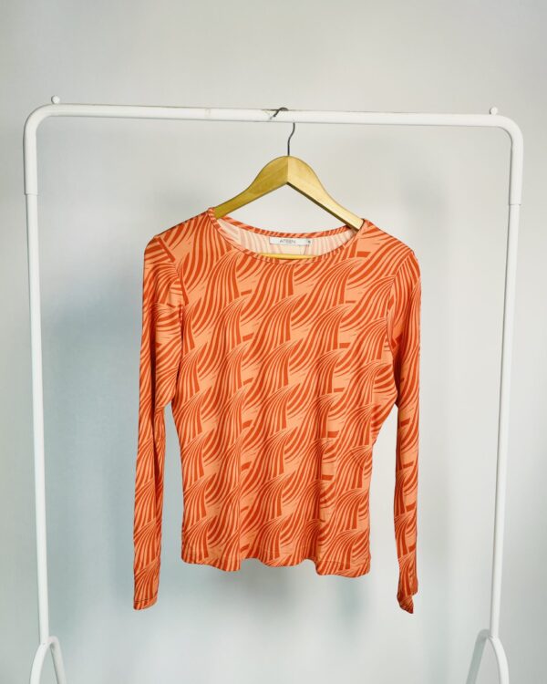 Blusa malha manga longa laranja estampada ATEEN - M - VENDIDO SISTEMA OTO