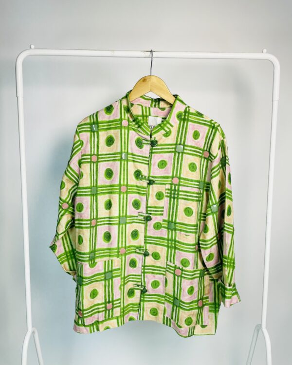 Camisa linho xadrez verde com rosa e aplcações BDLN  - M - VENDIDO SISTEMA OTTO