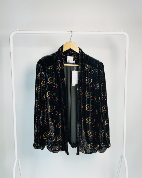 Blazer preto veludo com estampa verde e vermelho BDLN - G - VENDIDO SISTEMA OTO