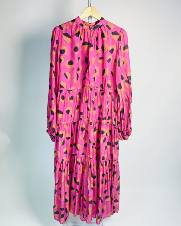 Vestido com transparência longo com mangas rosa estamp vermelho e preto BDLN - G - VENDIDO SISTEMA OTO