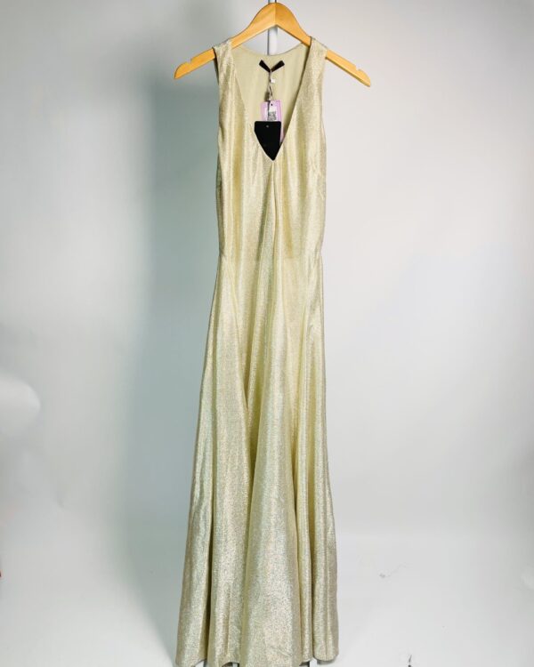 Vestido longo prata resina gola v ANIMALE - G *nunca usado* - VENDIDO SISTEMA OTO