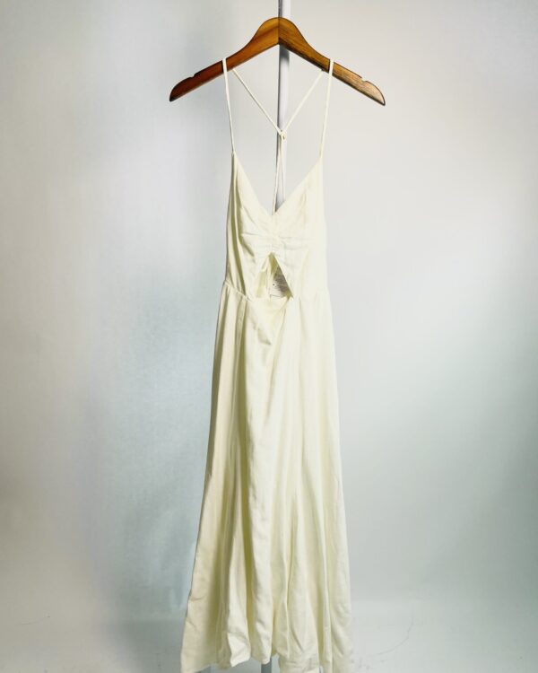 Vestido linho midi off white recorte na cintura CRIS BARROS - 36