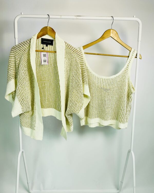 Conjunto regaa e kimono tricot off com lurex dourado SHOULDER - G - VENDIDO SISTEMA OTO