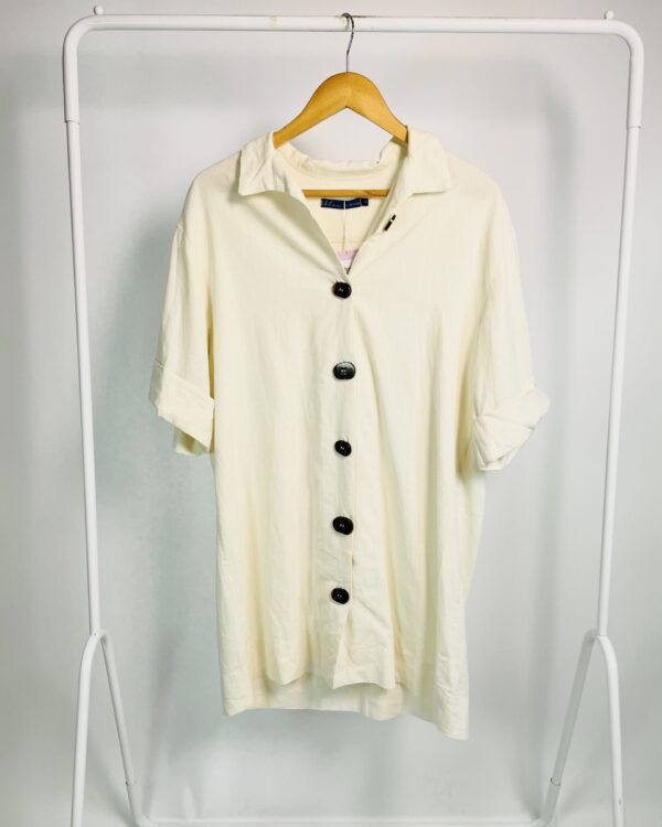 Vestido chemise off white linho com botões marrom  BLUE ABRAND - M - VENDIDO SISTEMA OTTO