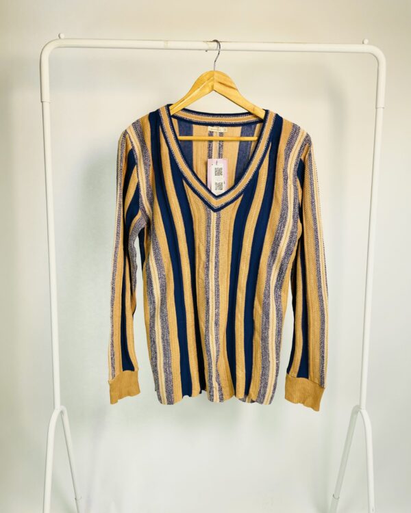 Blusa mnaga longa tricot azul e bege MARIA FILÓ - G - VENDIDO SISTEMA OTO