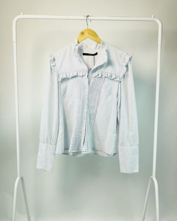 Camisa algodão azul listrada com babados EVA - 42 - VENDIDO SISTEMA OTO